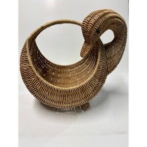 Vintage Wicker Rattan Swan Goose Basket Handwoven Bird Cottage Boho Decor